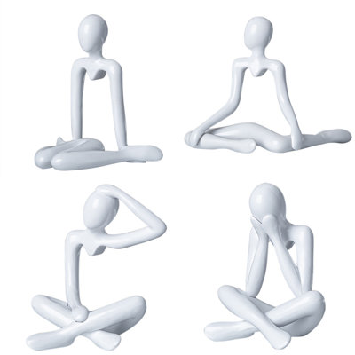 4pcs Resin Thinker Statue Tabletop Ornaments Abstract Art Sculpture Collectible Figurines For Home Living Room Office Shelf Decoration,white
