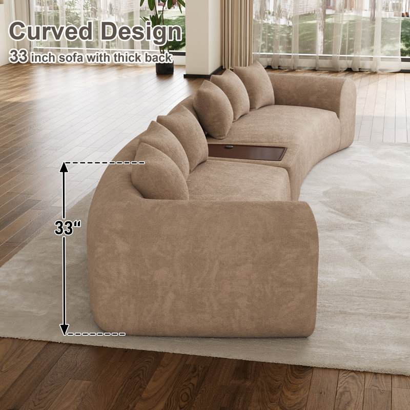 Canapé modulaire incurvé surdimensionné en chenille Boneless, Camel Chenille