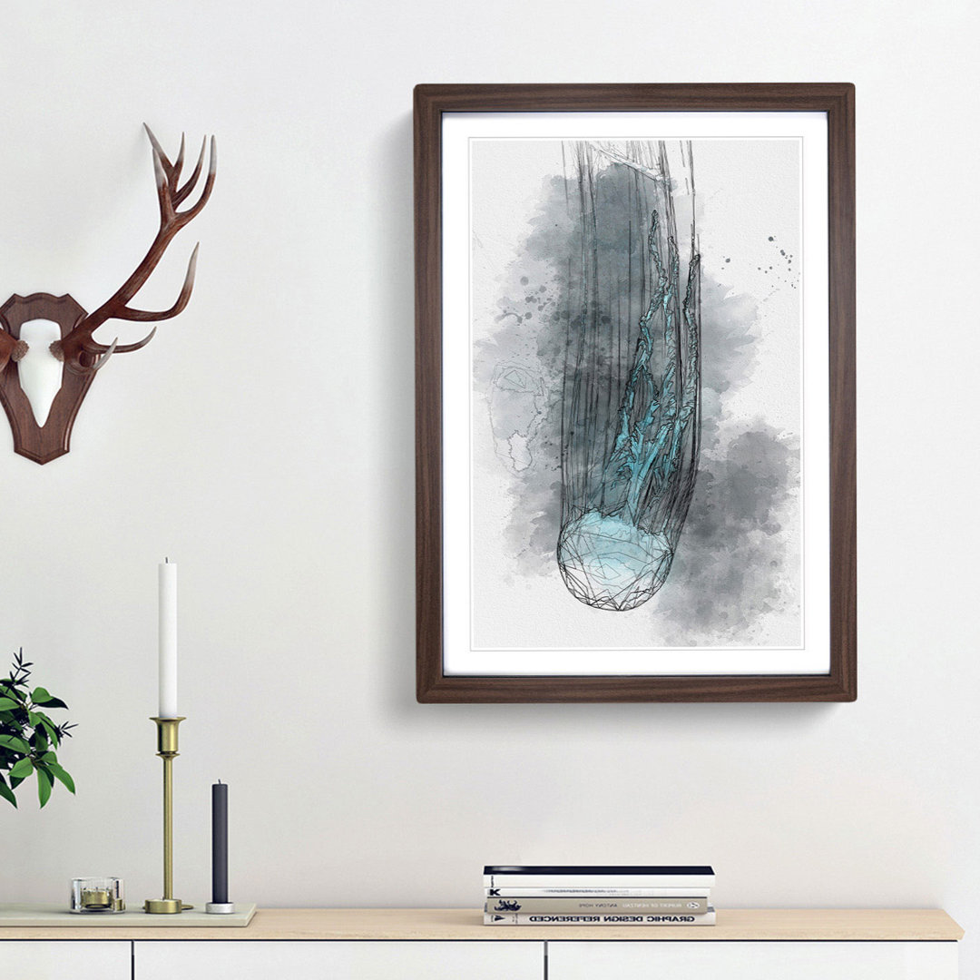 Neon Blue Jellyfish Abstract Art - Picture Frame Graphic Art Print