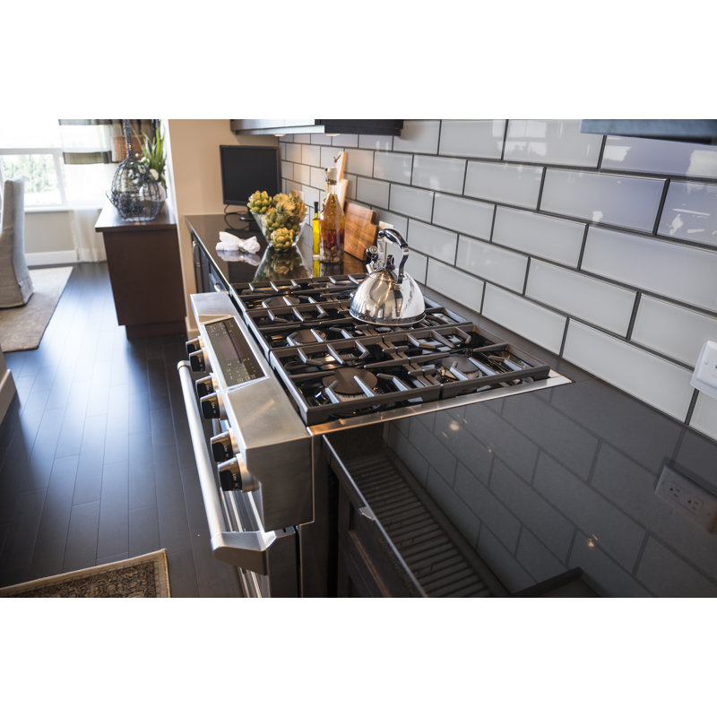 Rivella Subway 4 in. x 12 in. Glossy Glass Wall Tile, Sage Edge