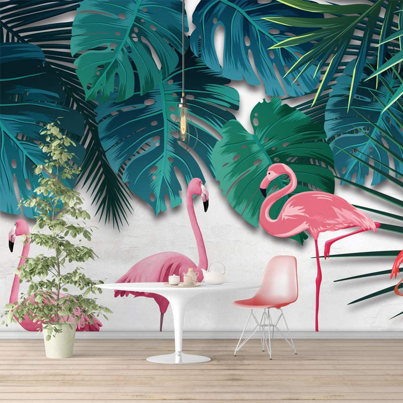 Murale Monstera et flamants roses, L 66 po x l 96 po