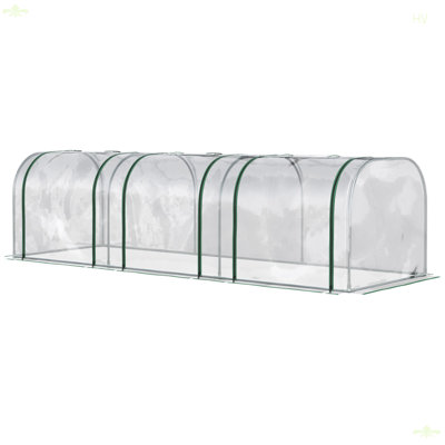 Mini serre Outsunny 10 pi x 3 pi x 2,5 pi, serre portative à tunnel avec portes à fermeture à glissière, housse imperméable aux rayons UV, structure en acier