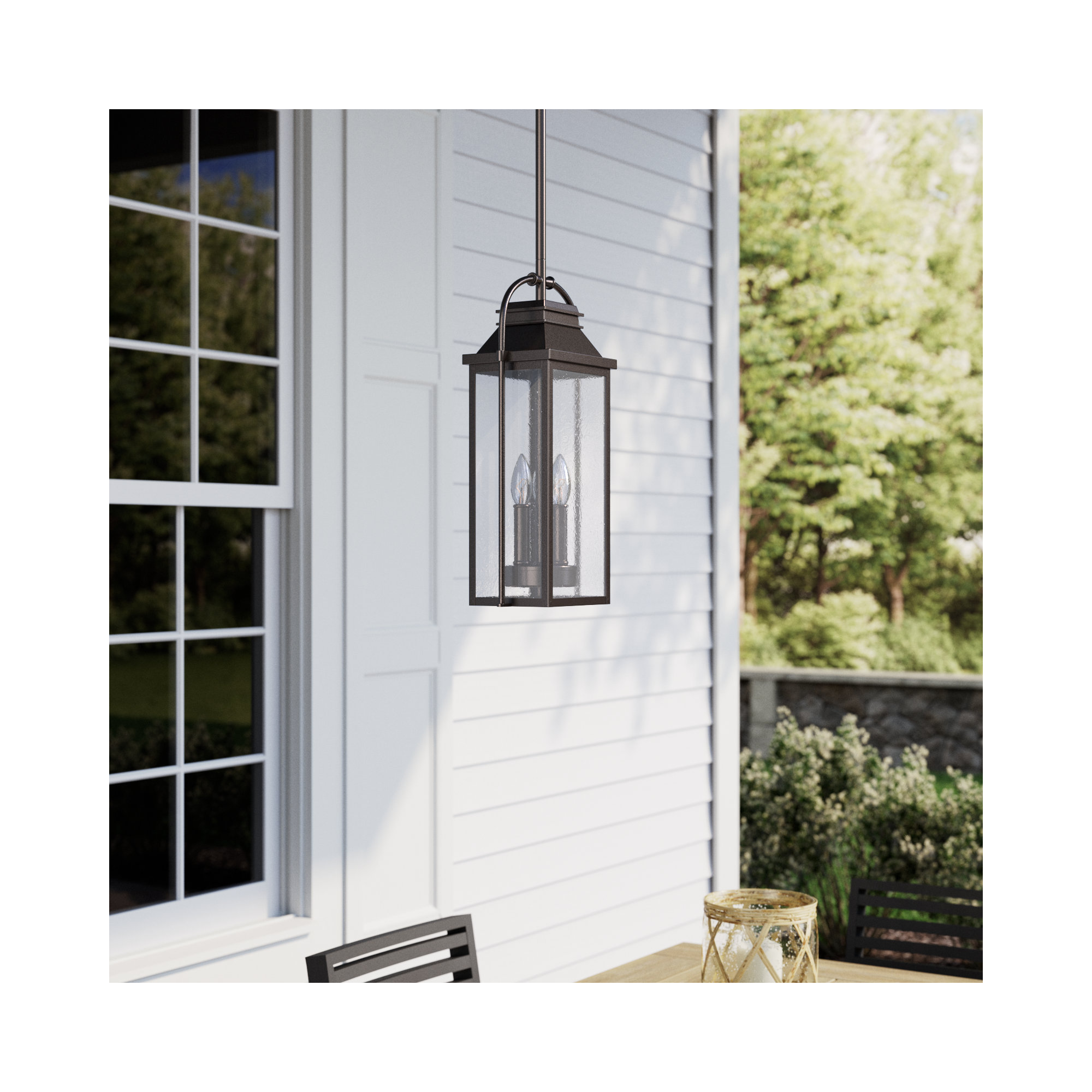 Newson Transparent Outdoor Metal Hanging Lantern, Antique Bronze
