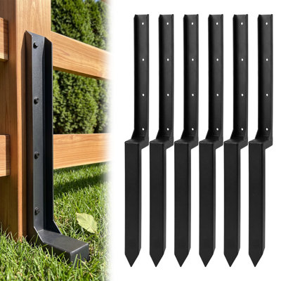 6 Pack Steel Fence Post Repair Anchor Kit, H-Shaped No-Dig Drive-in Post Stabilizer for Leaning Broken 4x4 Inch & 6x6 Inch Wood Posts, Yard Garden Fence Support