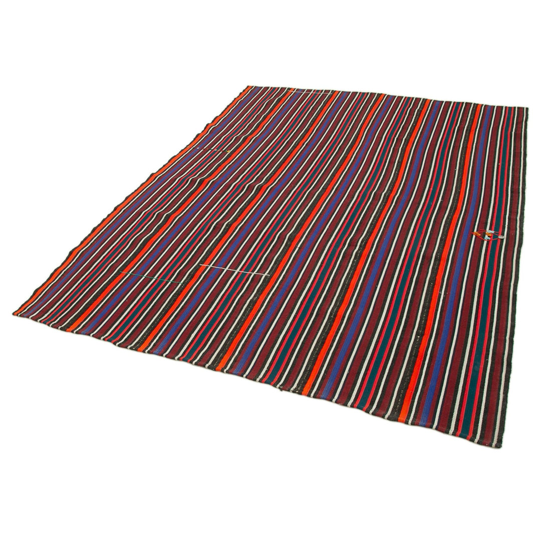 Anatolian Kilim Purple Striped Wool Handmade Area Rug