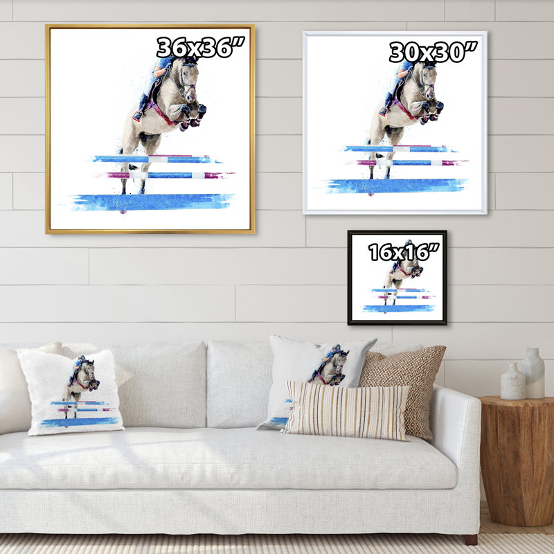 Reproduction d'art sur toile Jockey, H 36 po x l 36 po x P 1,5 po, Cadre flottant brun