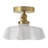 Modern 1-Light Polished Brass Flush Mount Ceiling Light with Glass Shade