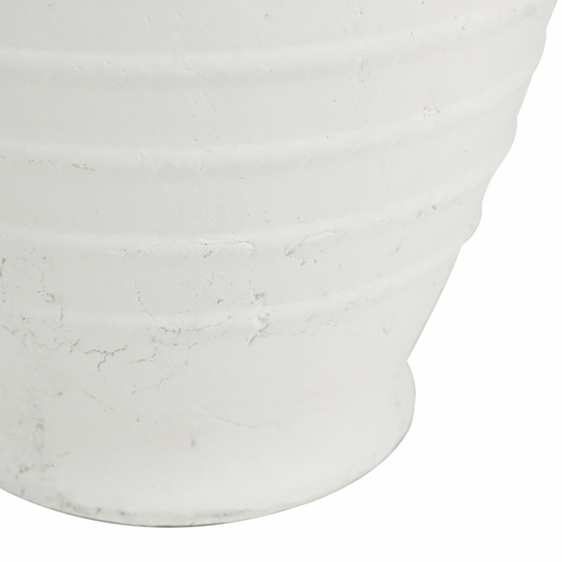 Round Terracotta Vase - Natural White Finish, 19.7" H x 11" W x 11" D