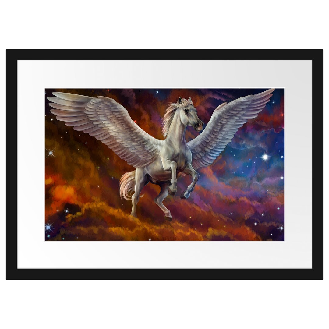 Gerahmtes Poster Weißer Pegasus mit Engelsflügel