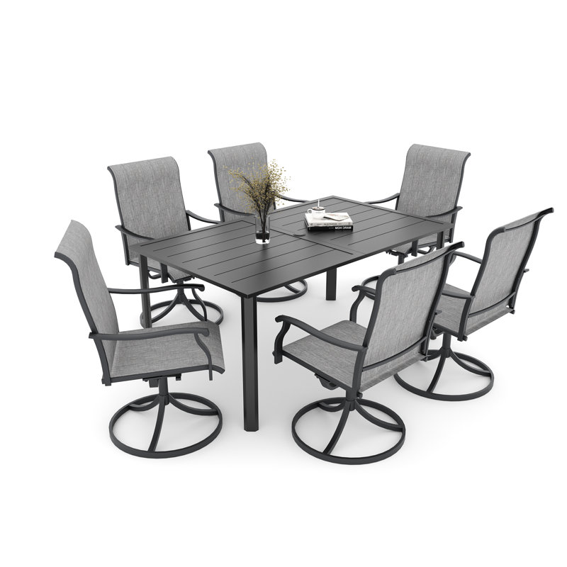6 - Person Rectangular Steel Outdoor Dining Set, Gray