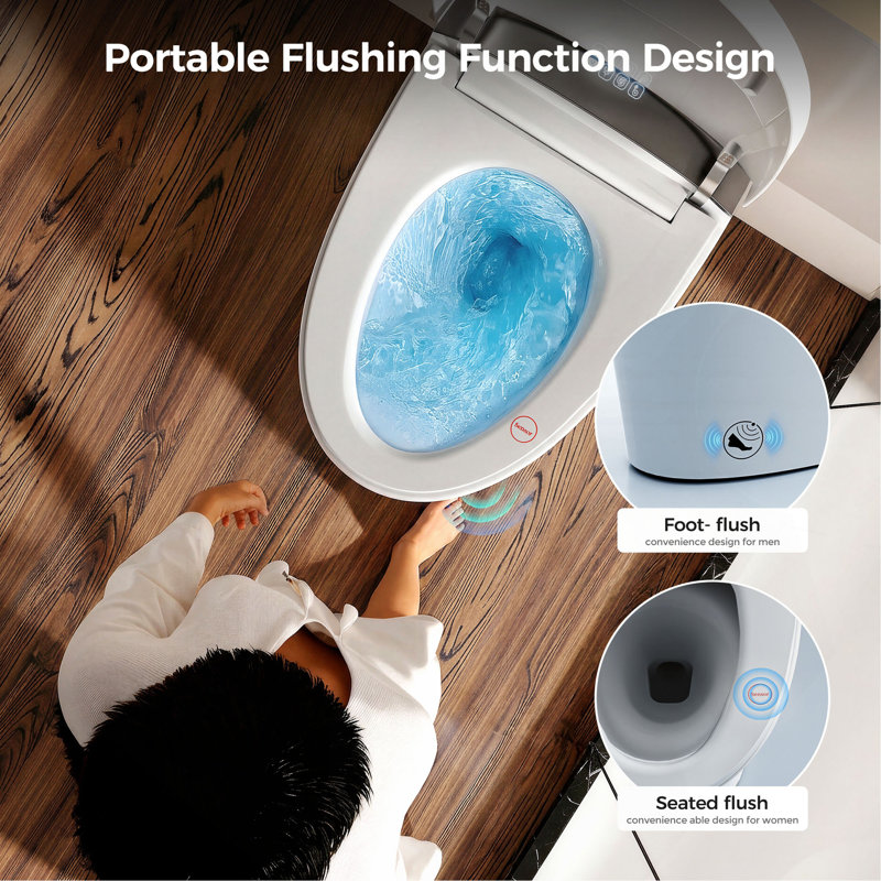 Toilette intelligente avec bouclier en mousse, chasse d'eau sans pression d'eau, capteur de radars, siège à pédale, siège chauffant, pulvérisateur d'eau chaude et sécheuse, chasse et fermeture automatiques, télécommande