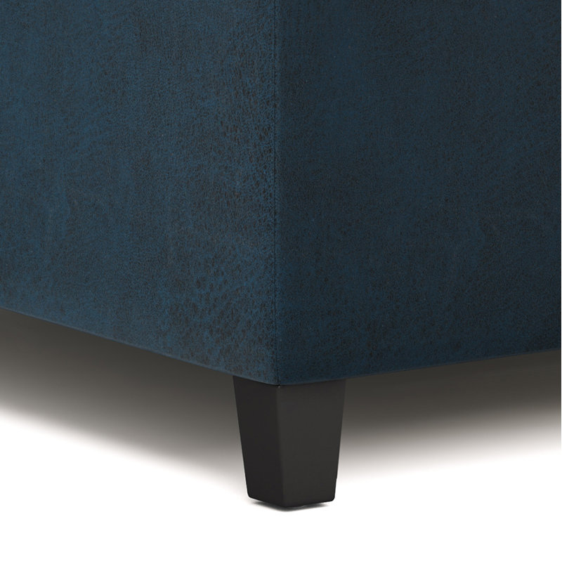 Distressed Dark Blue Tufted Faux Leather Cocktail Ottoman