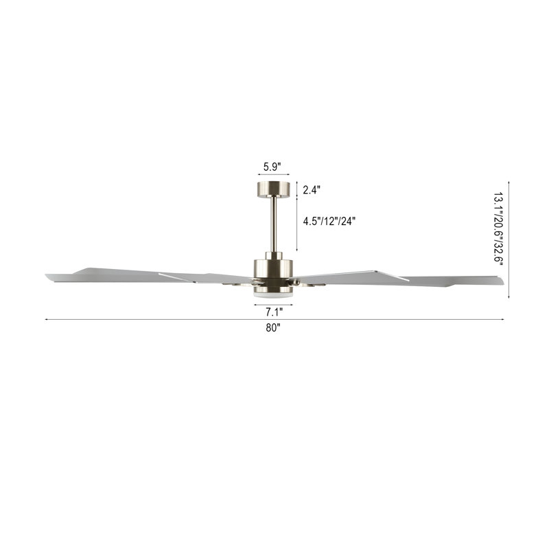 Antoinesha Ceiling Fan with LED Lights, Silver, Nickel, 80"