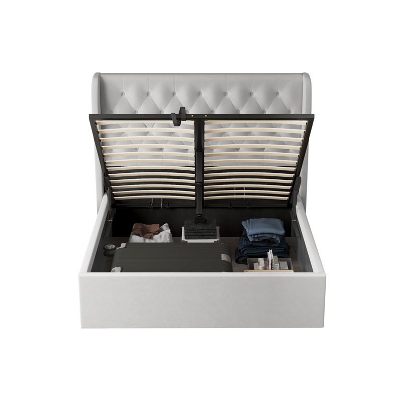 Lit tapissier avec rangement, Double, Gris foncé