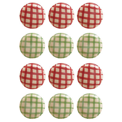 Hand-Painted Stoneware Dish With Plaid Pattern