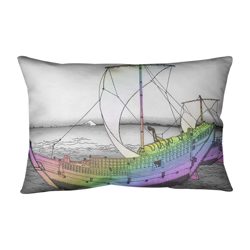 Housse de coussin rectangulaire et insert, Bateau arc-en-ciel, 14 po x 20 po, Polyester/ Bourre en polyester