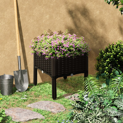 Jardinière surélevée brune avec pieds - Plantez et nourrissez des fleurs, des herbes et des légumes dans un lit en polypropylène à arrosage automatique, Ornament A Charmant