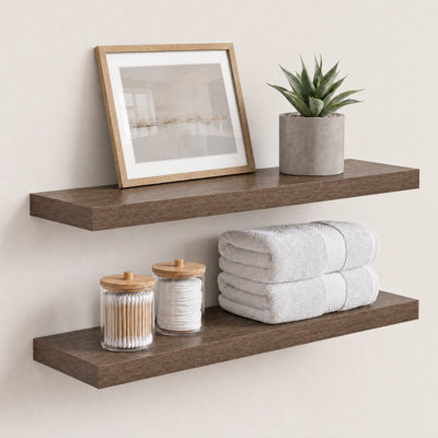 2-Piece Floating Wall Shelves, 9.3" Deep, Wall-Mounted Design