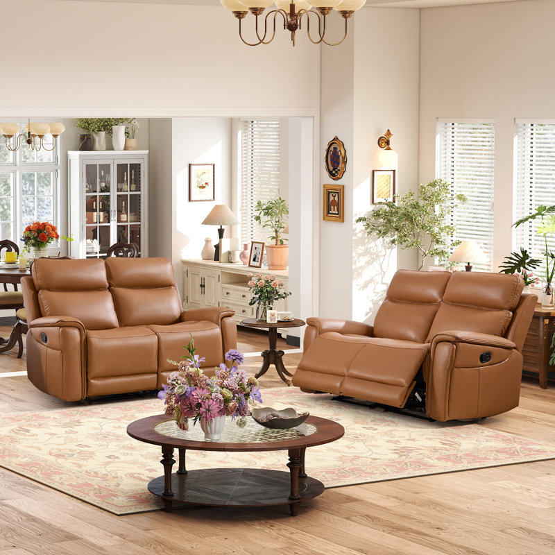 60.63" Wide Modern Overstuffed Top Faux Leather Manual Reclining Loveseat Sofa With Hidden Cup Holders(Set Of 2)