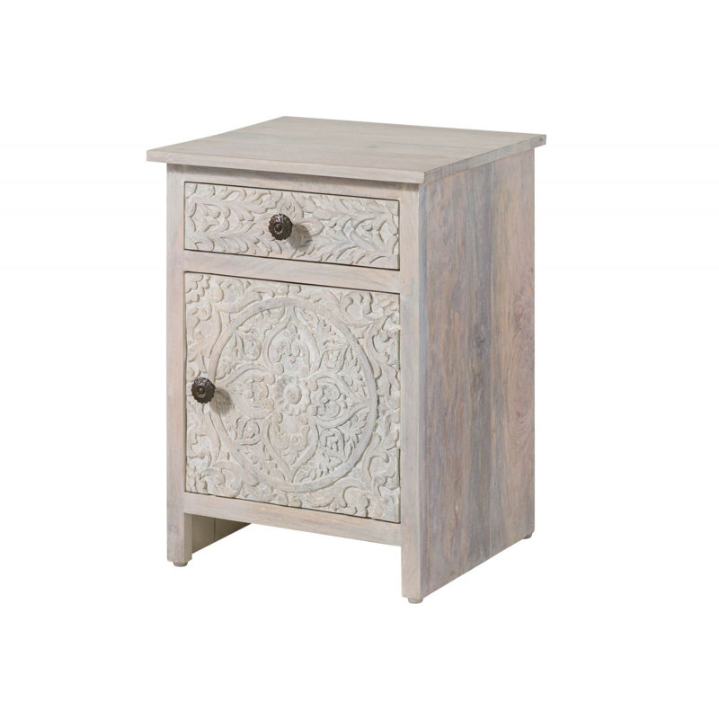 Kashmir 45cm W Solid Wood Bedside Table, Right Orientation