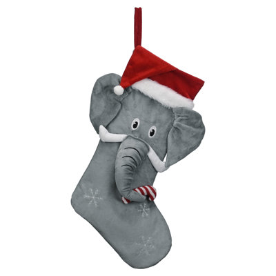 Décorations de bas de Noël, ornement suspendu de cheminée en peluche mignonne en éléphant rouge 21 pouces pour fête de Noël