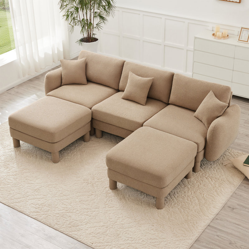 Canapé modulaire en U à 3 places Boucle Fabric, Café