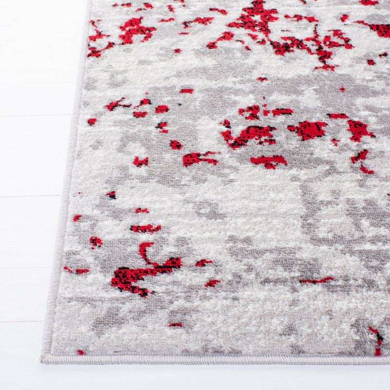 Skyler 4' x 6' Grey and Red Medallion Synthetic Area Rug