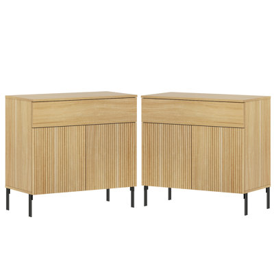 Union Rustic 31.5" Reeded End Table Set Of 2 With Storage, Modern Minimalist Wooden Nightstand With Drawer For Bedroom, Living Room, Sofa Office