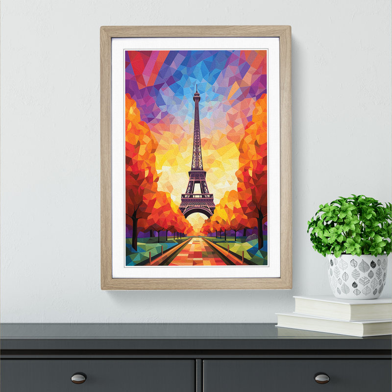 Eiffel Tower Colour Field 1 Piece Single Picture Frame Wall Art, 64cm H x 46cm W, Oak Framed