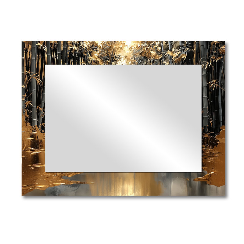 Golden Arashi Yama Bamboo River II - Miroir mural décoratif floral - imprimé sur métal, 30 po x 40 po