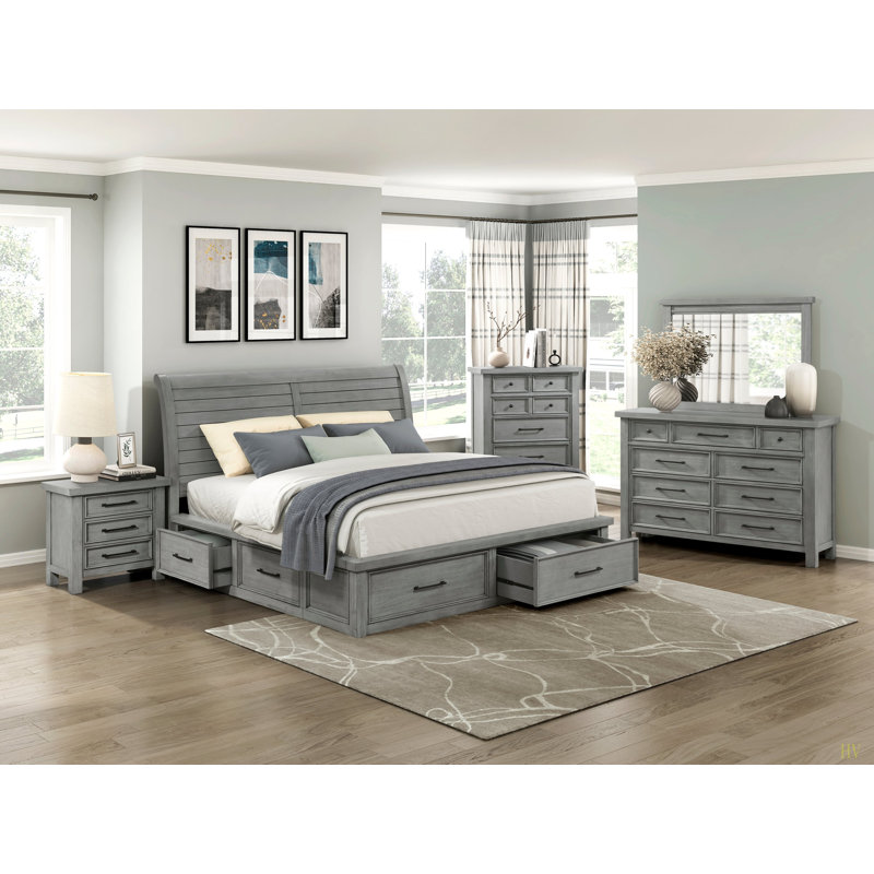 Table de chevet transitionnelle avec 3 tiroirs et armoire de chevet classique 1 pièce