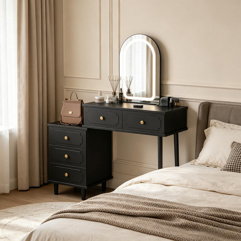Makeup Vanity Desk with Mirror and Lights for Bedroom