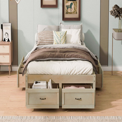 Full Size Platform Bed, With 6 Storage Drawers