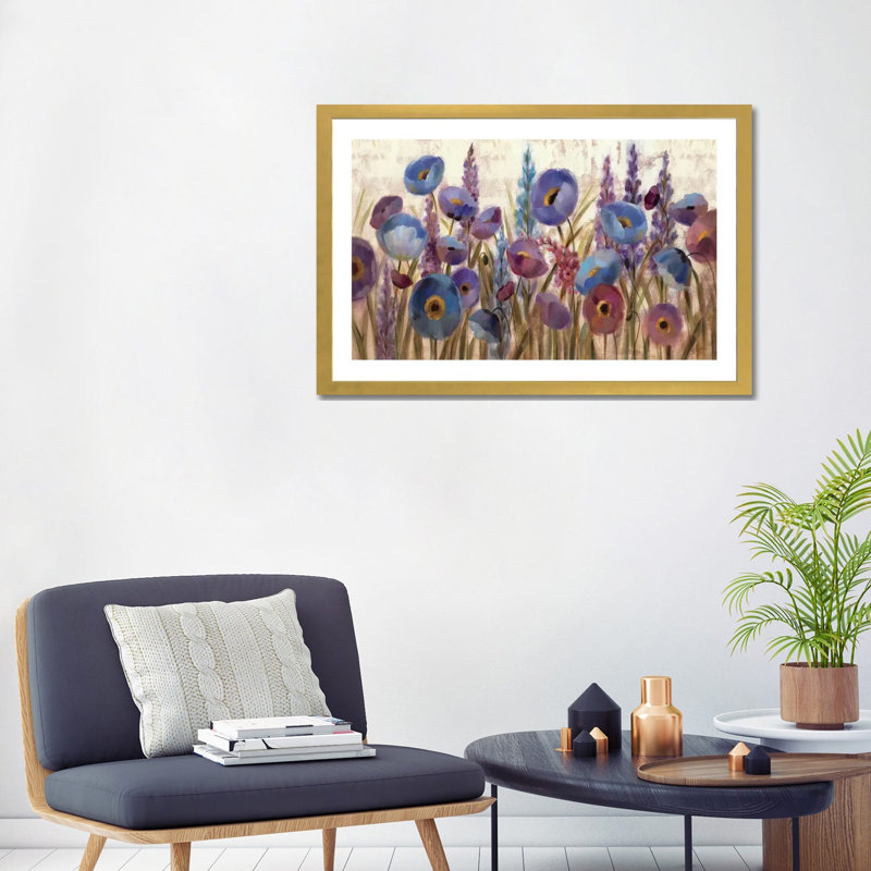 Lupins et coquelicots par Silvia Vassileva - reproduction d'art, H 24 po x l 32 po x P 1 po, Papier encadré doré, Blanc