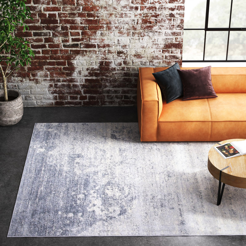 Tapis abstrait gris clair / bleu N'Keal, Rectangle 10 pi x 13 pi, Grey