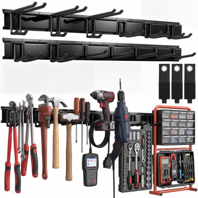 209Pcs Garage Tool Organizer Wall Mount with 4 Rails, 10 Hooks & Heavy-Duty Screw Kit
