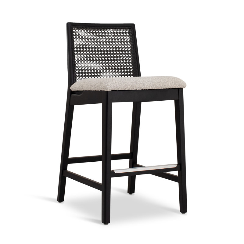 Modern Brazilian Nardia Cane Bar Stool, Light Gray/Nogal/Natural, Counter Stool (25.5" Seat Height)
