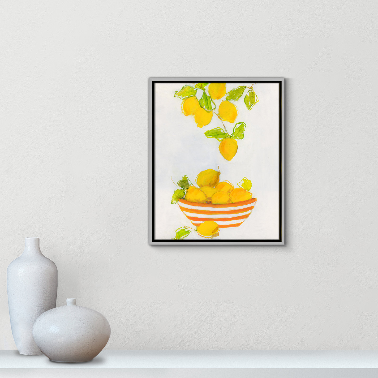 Darcy "Lemonlicious" Painting by Sally Swatland, 21.5" H x 17.5" W x 2" D, Silver Framed Canvas