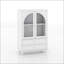 Armoire de rangement blanche de style campagne avec verre trempé arqué, plateau à niveaux et 2 tiroirs pour une organisation élégante à la maison
