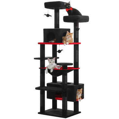 Large Cat Tree, 72 Inches Gothic Cat Tower For Large Cats, Cat Condo With Sisal-Covered Scratching Posts And Pads, 2 Padded Perch, Dual Condo And Basket For Indoor Cats