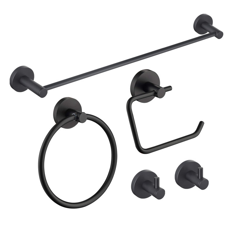 Circular 5 - Piece Bathroom Hardware Set, Matte Black