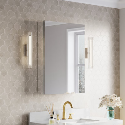 24''W X 32" H Recessed or Surface-Mount Bathroom Medicine Cabinet with Mirror and Adjustable Glass Shelves