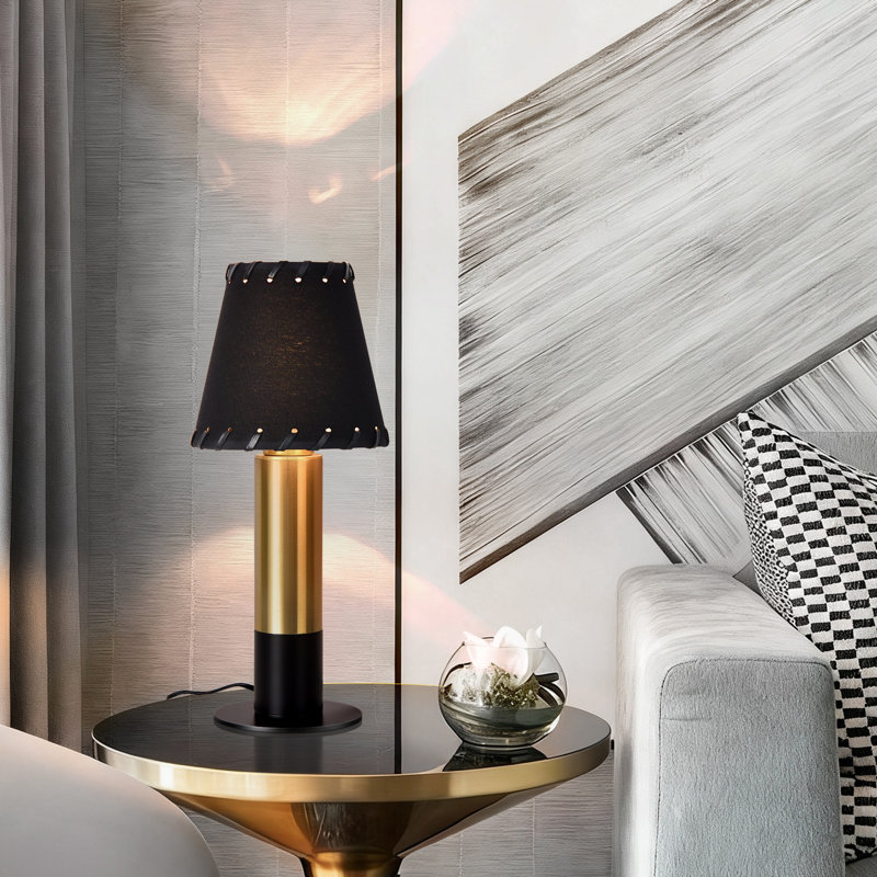 Mini lampe de table 15,75 po en or noir avec abat-jour en tissu