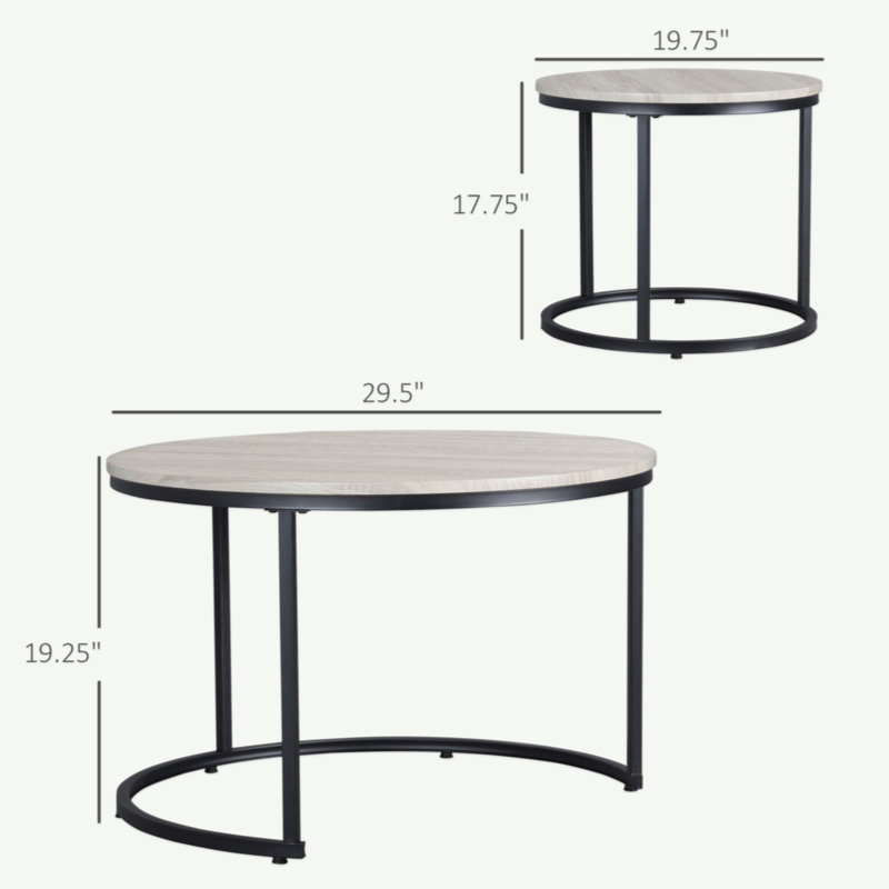 Round Nesting Tables Set Of 2, Stacking Coffee Table Set With Metal Frame For Living Room, Grey