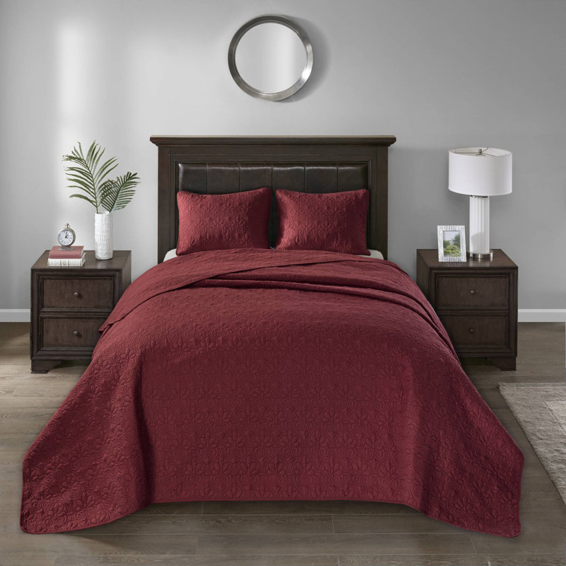 Ensemble de couvre-lit réversible Québec, Couvre-lit double et 2 taies décoratives standard, Rouge