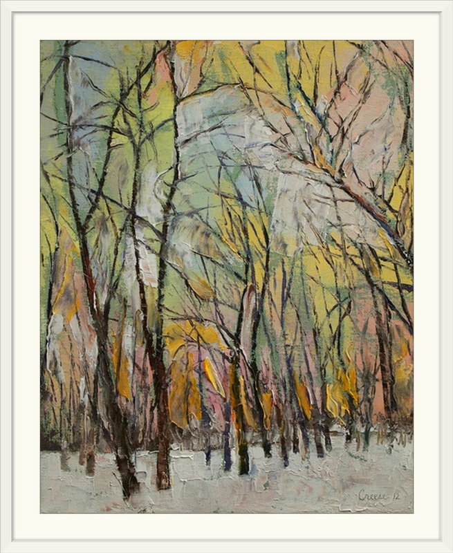 «Leyton Winter Trees Landscape» par Michael Creese, reproduction d'art, H 38 po x l 32 po x P 1 po, Cadre blanc