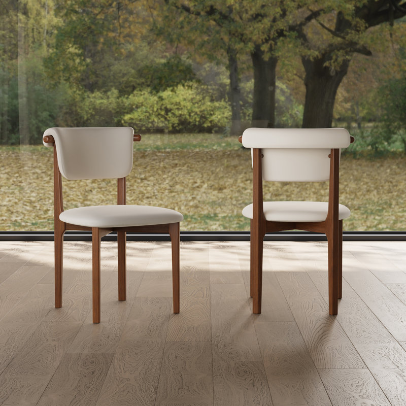 Modern Fully Assembled Faux Leather Dining chair, Light Grey, Solid Wood legs, 2 Pieces