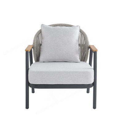Fauteuil club d'extérieur en corde avec coussin gris Orla