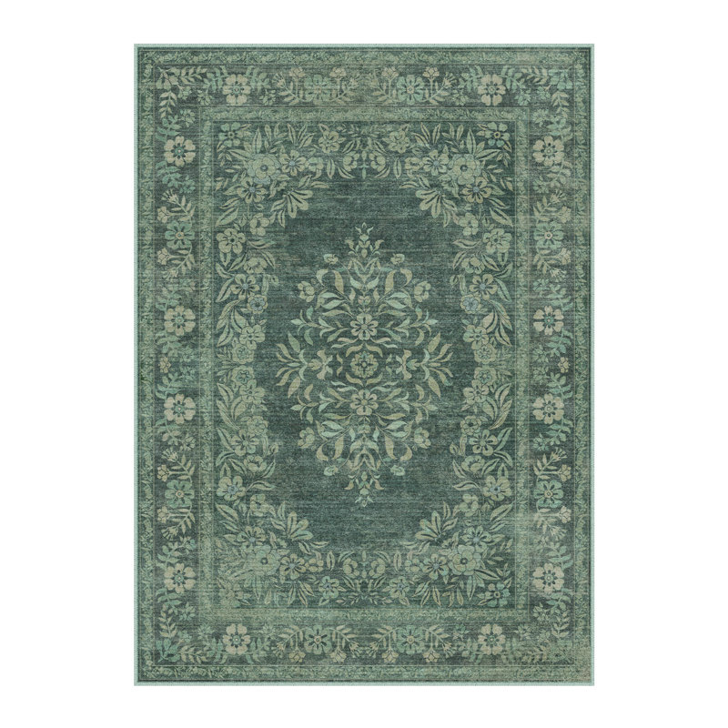 Tapis oriental lavable à la machine avec envers antidérapant Stella, Rectangle 9 pi x 12 pi, Green