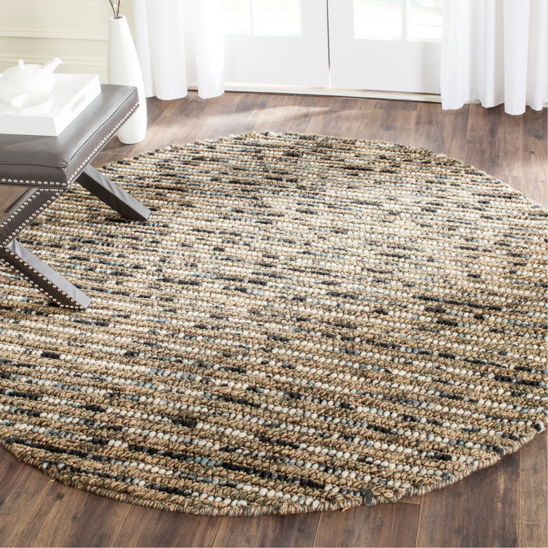 Ferrera Abstract Hand-Knotted Blue/Brown Area Rug, Round 4'
